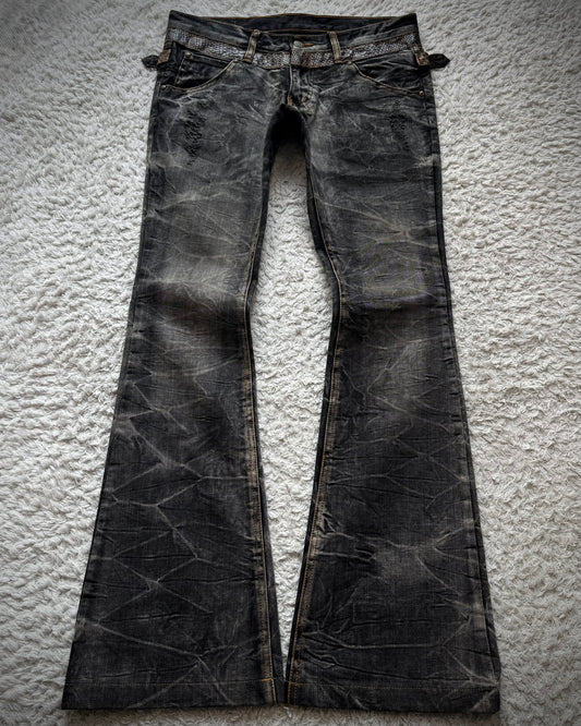 Tornado Mart Python Belted Flared Jeans