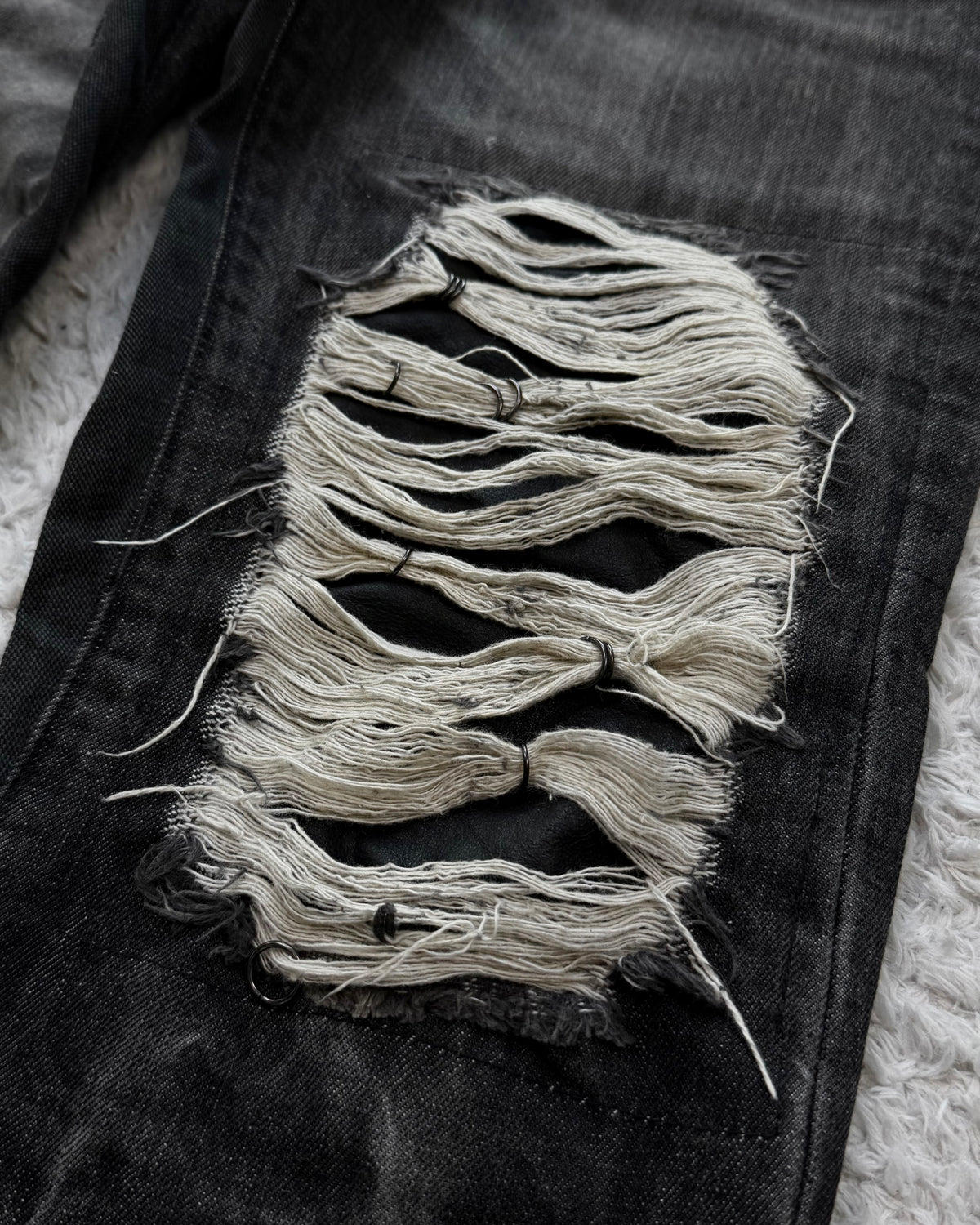 Buffalo Bobs Leather Repaired Pierced Bootcut Jeans