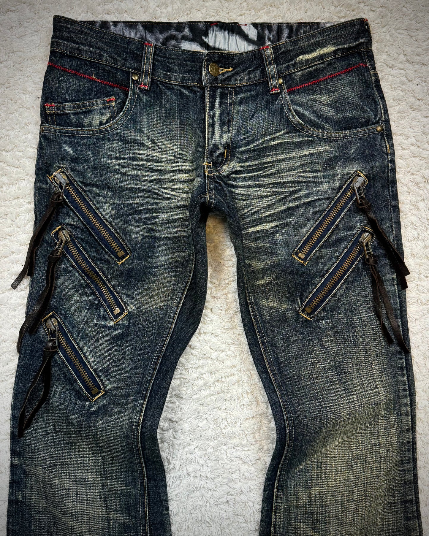 Tornado Mart Mud Washed Vintage Zippered Flared Jeans