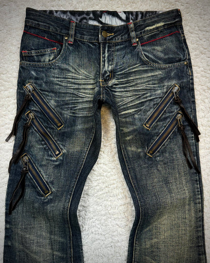 Tornado Mart Mud Washed Vintage Zippered Flared Jeans
