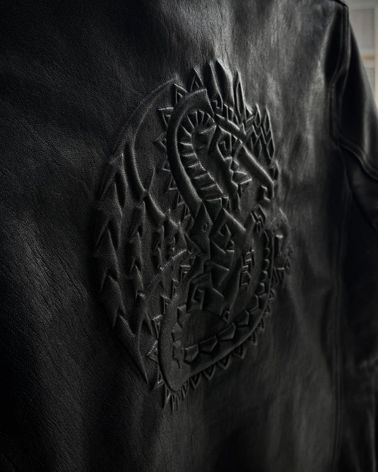 Monster Hunter Dragon Embossed Python Textured Leather Jacket