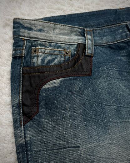 Agate Label Honeycomb Washed Leather Accented Flared Jeans