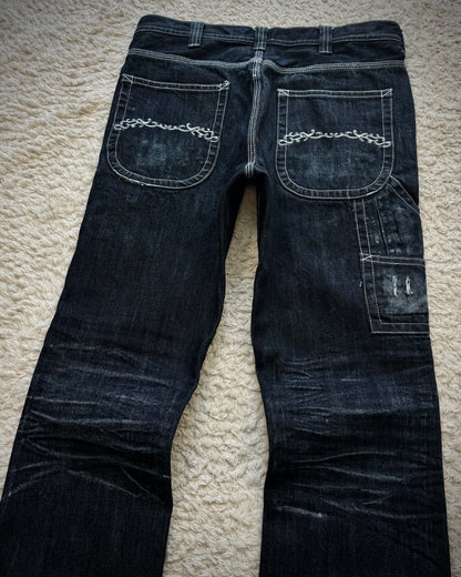 Midas Whisker Washed Tribal Stitched Flared Jeans
