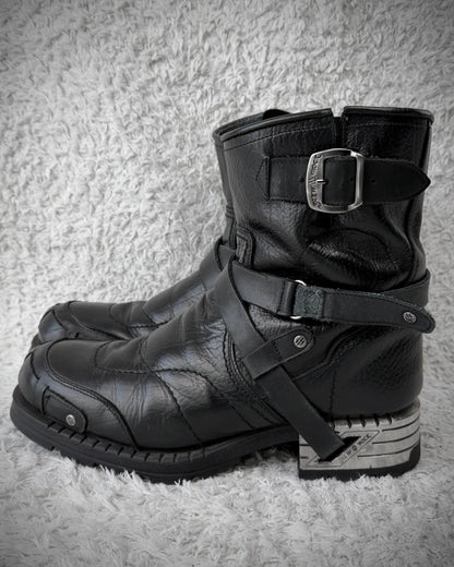 New Rock Steel Heel Belted Leather Boots