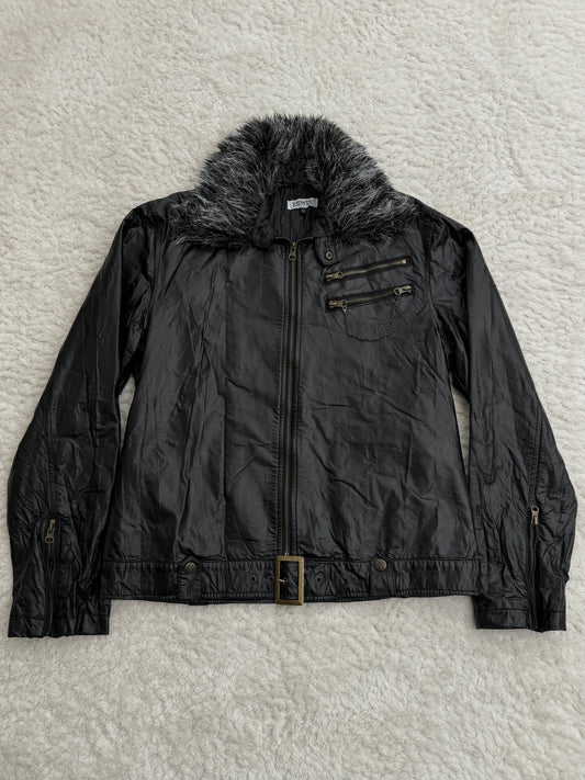 In The Attic Faux Fur Collar Leather Jacket