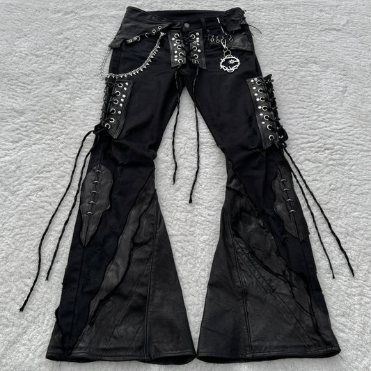 Shohei Takamiya „Hybrid“ Pierced Flared Leather Lace-Up Pants