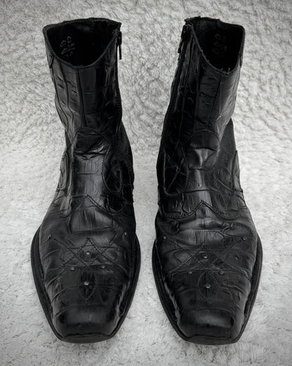 Italian Pointed Crocodile Leather Boots