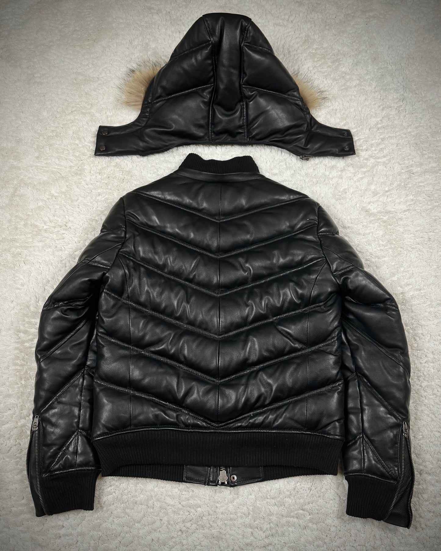 Jack Rose Fur Hood Leather Puffer Jacket