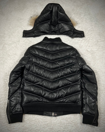 Jack Rose Fur Hood Leather Puffer Jacket