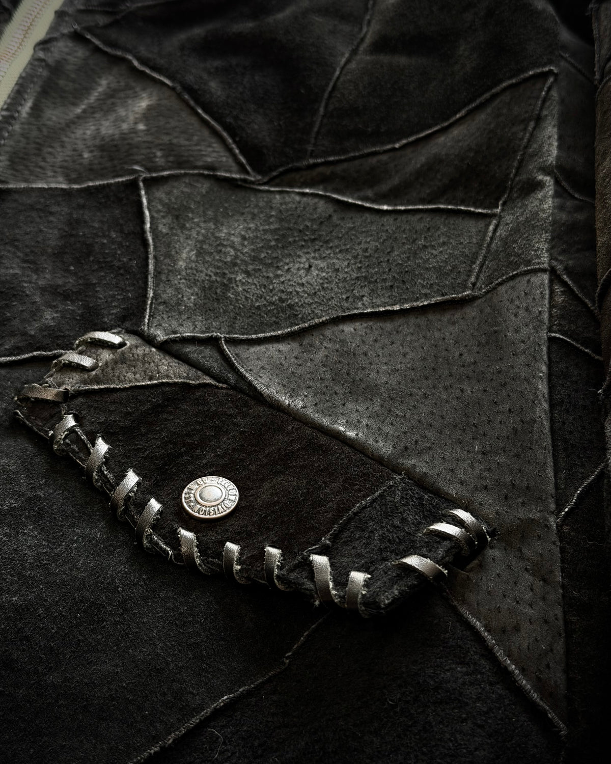 Gowest Scar Stitched Suede Leather Patchwork Jacket