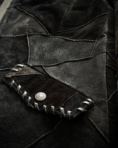 Gowest Scar Stitched Suede Leather Patchwork Jacket