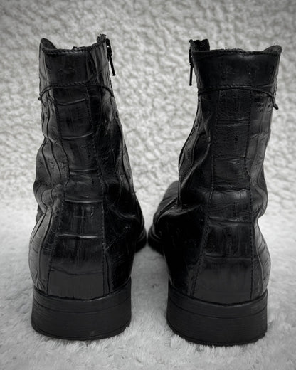 Italian Pointed Crocodile Leather Boots