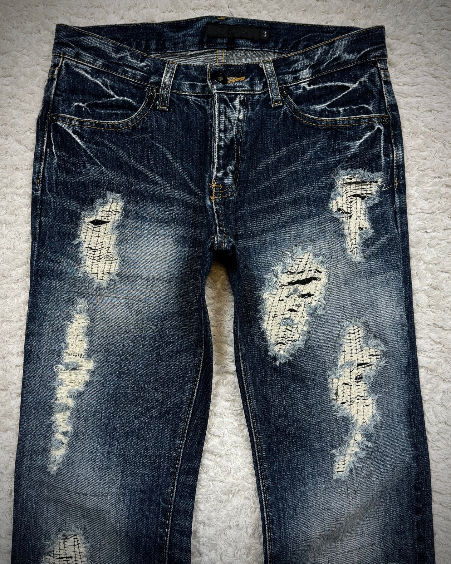 Fuga Stitch Repaired Clawmarks Washed Bootcut Jeans