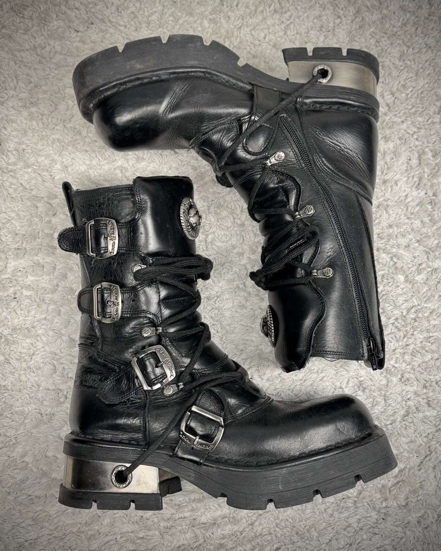 New Rock Steel Heel Leather Boots