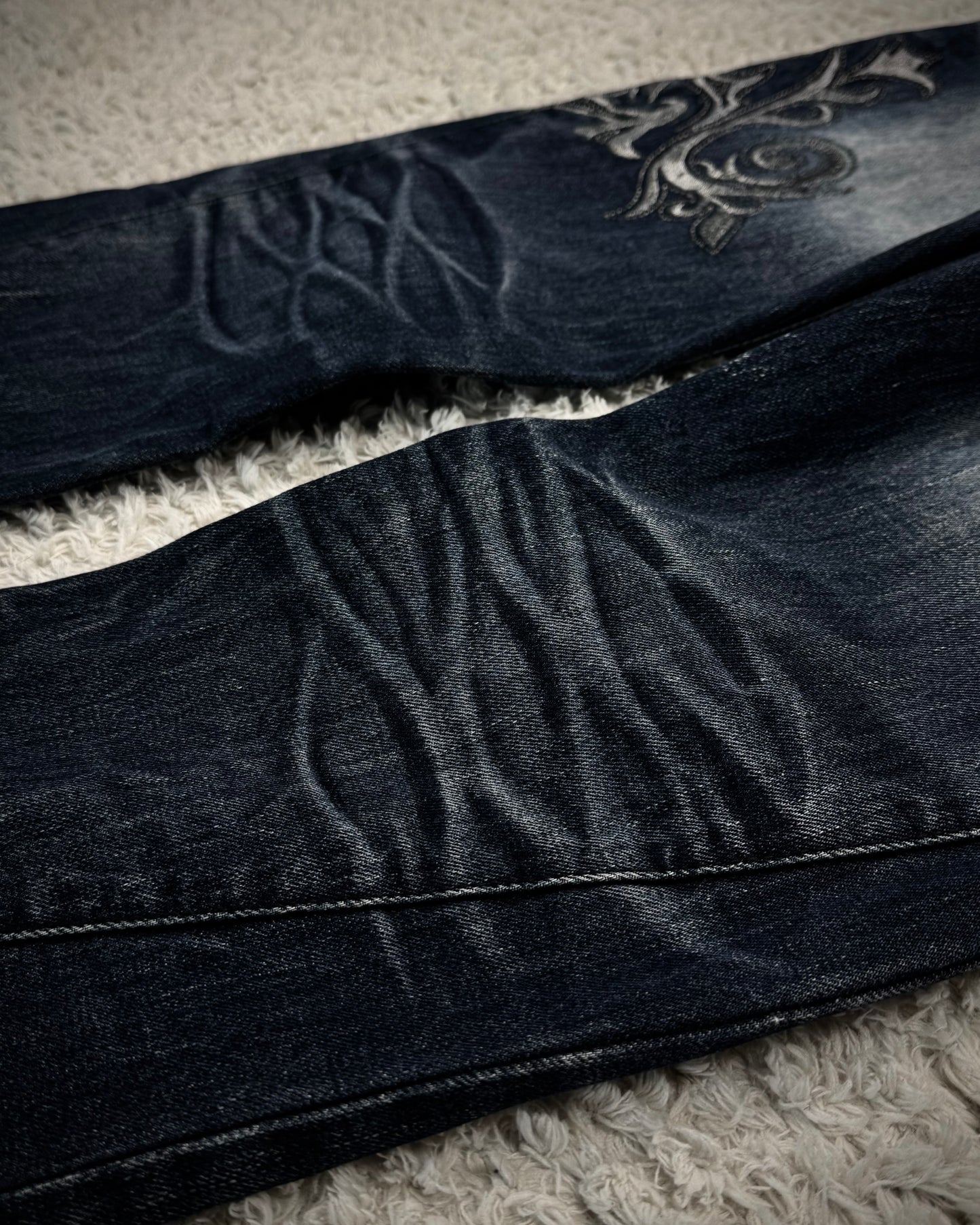 Midas Clawmarks Silver Tribal Embroidery Flared Jeans