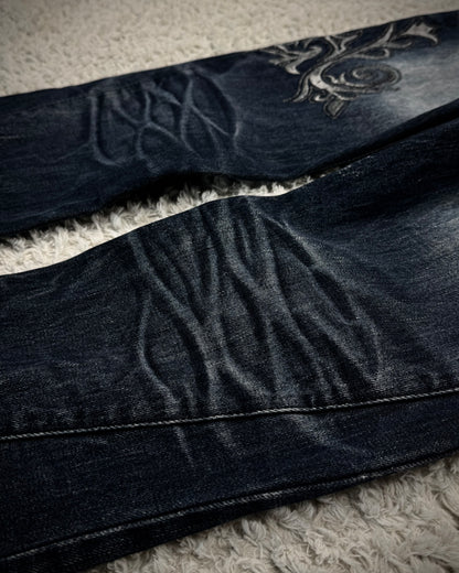Midas Clawmarks Silver Tribal Embroidery Flared Jeans