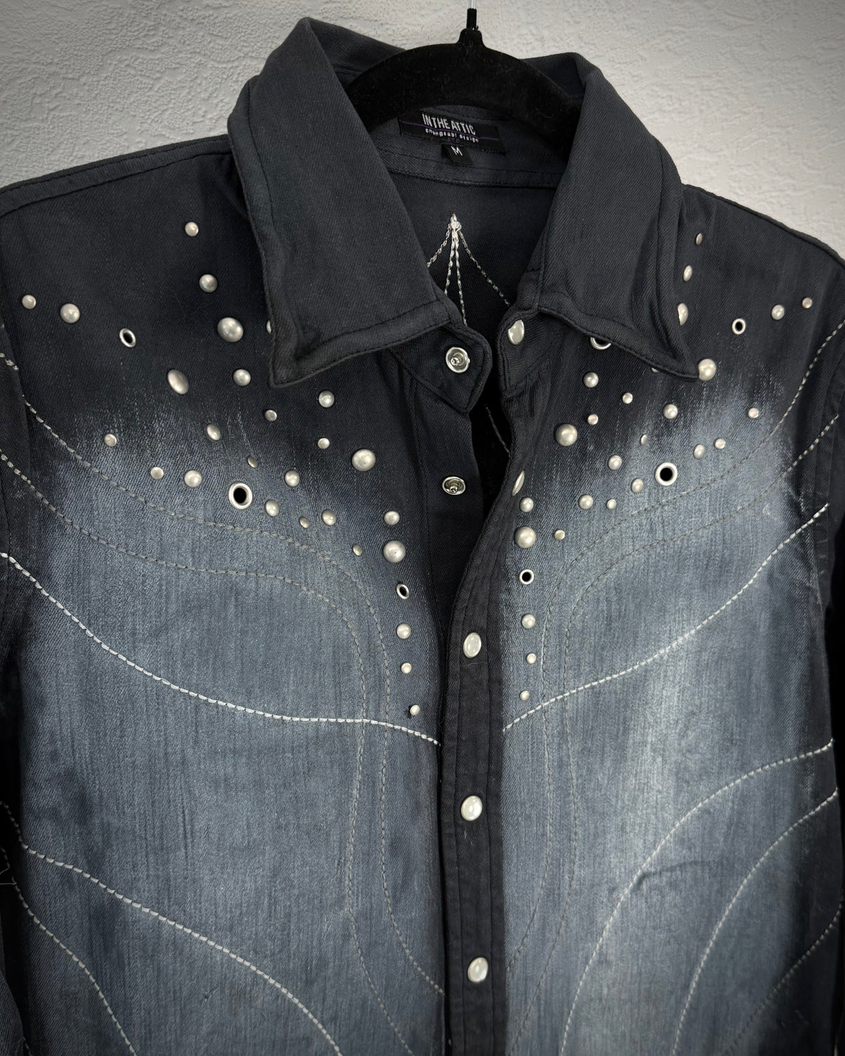 In The Attic Stitched Studded Ocean Button Up Shirt
