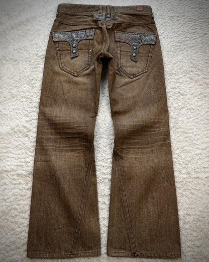 Nicole Club Python Detailed Mud Washed Flared Jeans