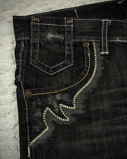 Tornado Mart Tribal Embroidery Spiral Flared Jeans