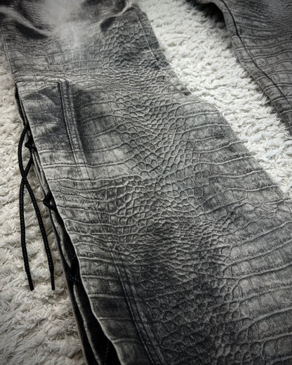 Tornado Mart Crocodile Pattern Lace Up Flared Jeans