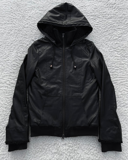 Glad News Hooded High Neck Leather Jacket