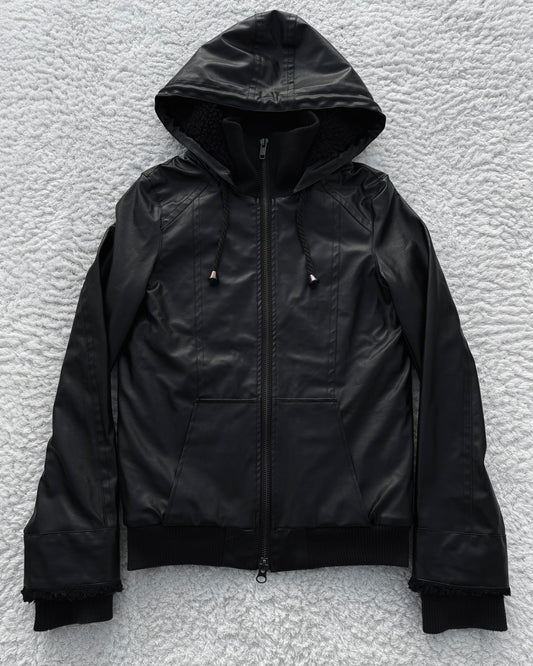 Glad News Hooded High Neck Leather Jacket