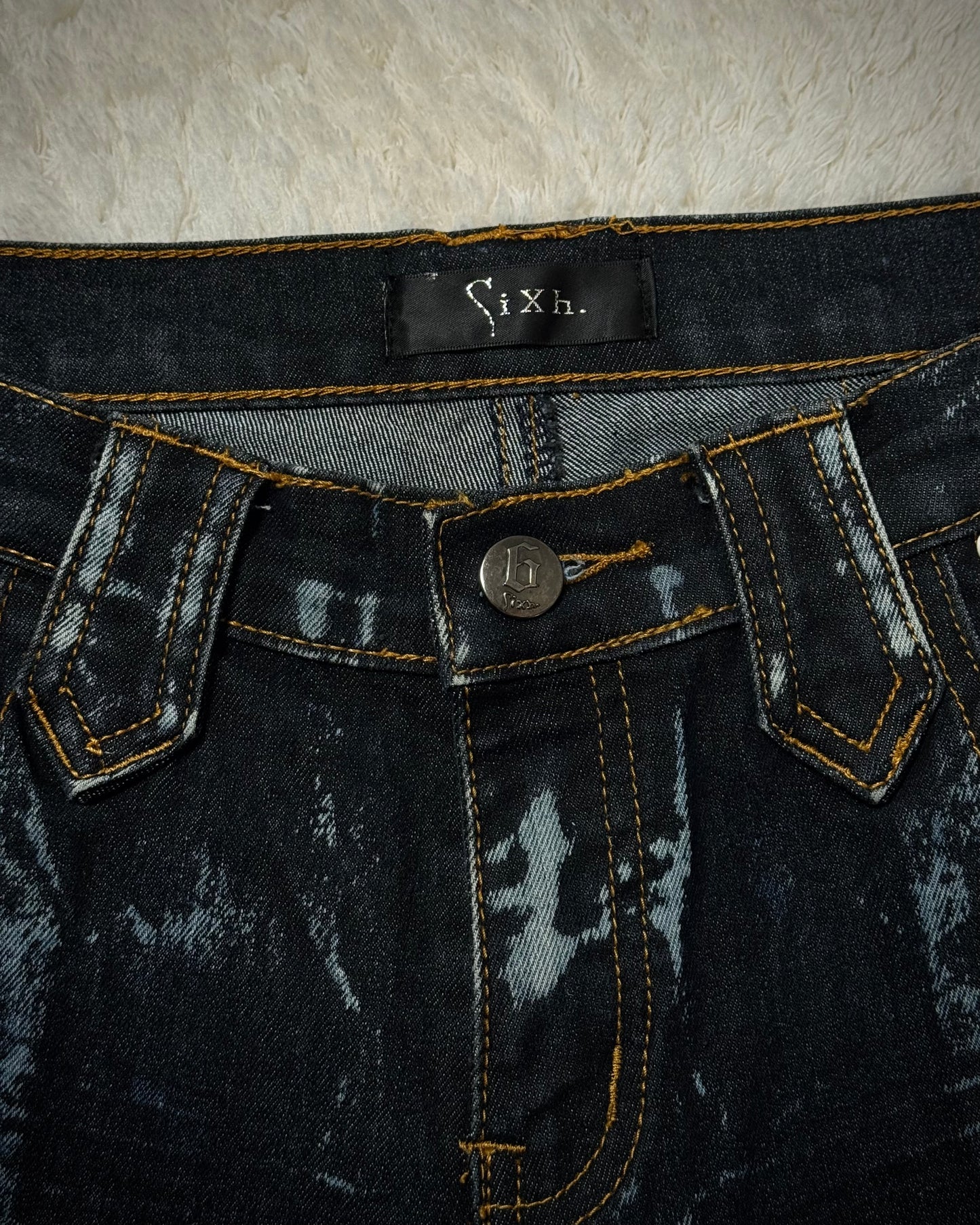 Sixh Tribal Tattoo Embroidery Flared Jeans