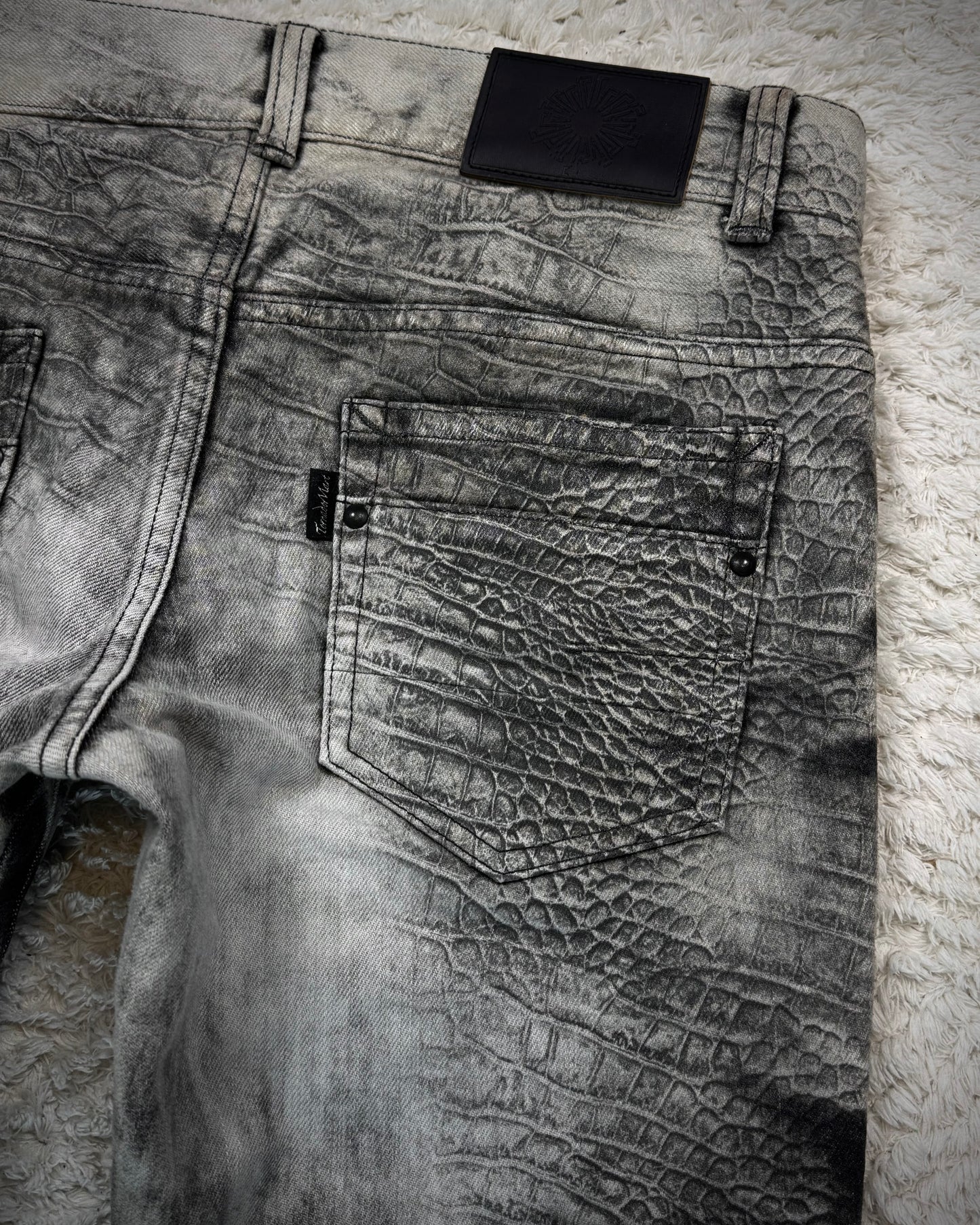 Tornado Mart Crocodile Pattern Lace Up Flared Jeans