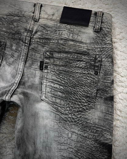 Tornado Mart Crocodile Pattern Lace Up Flared Jeans