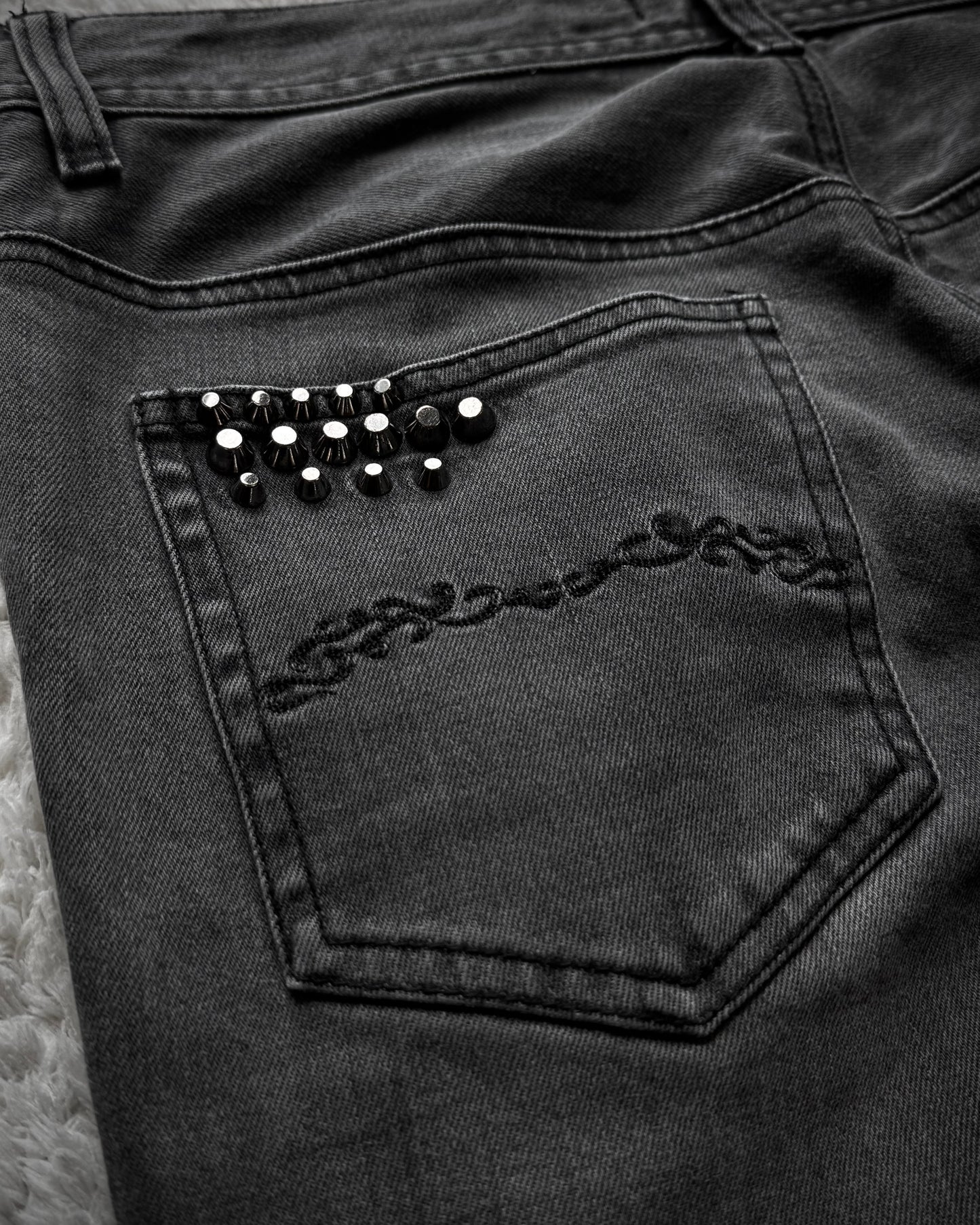 Midas Lace Up Studded Distressing Flared Jeans