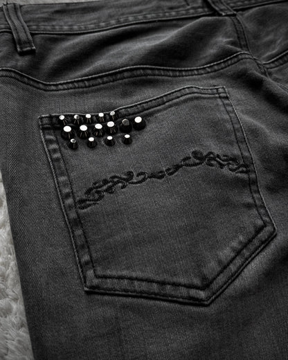 Midas Lace Up Studded Distressing Flared Jeans