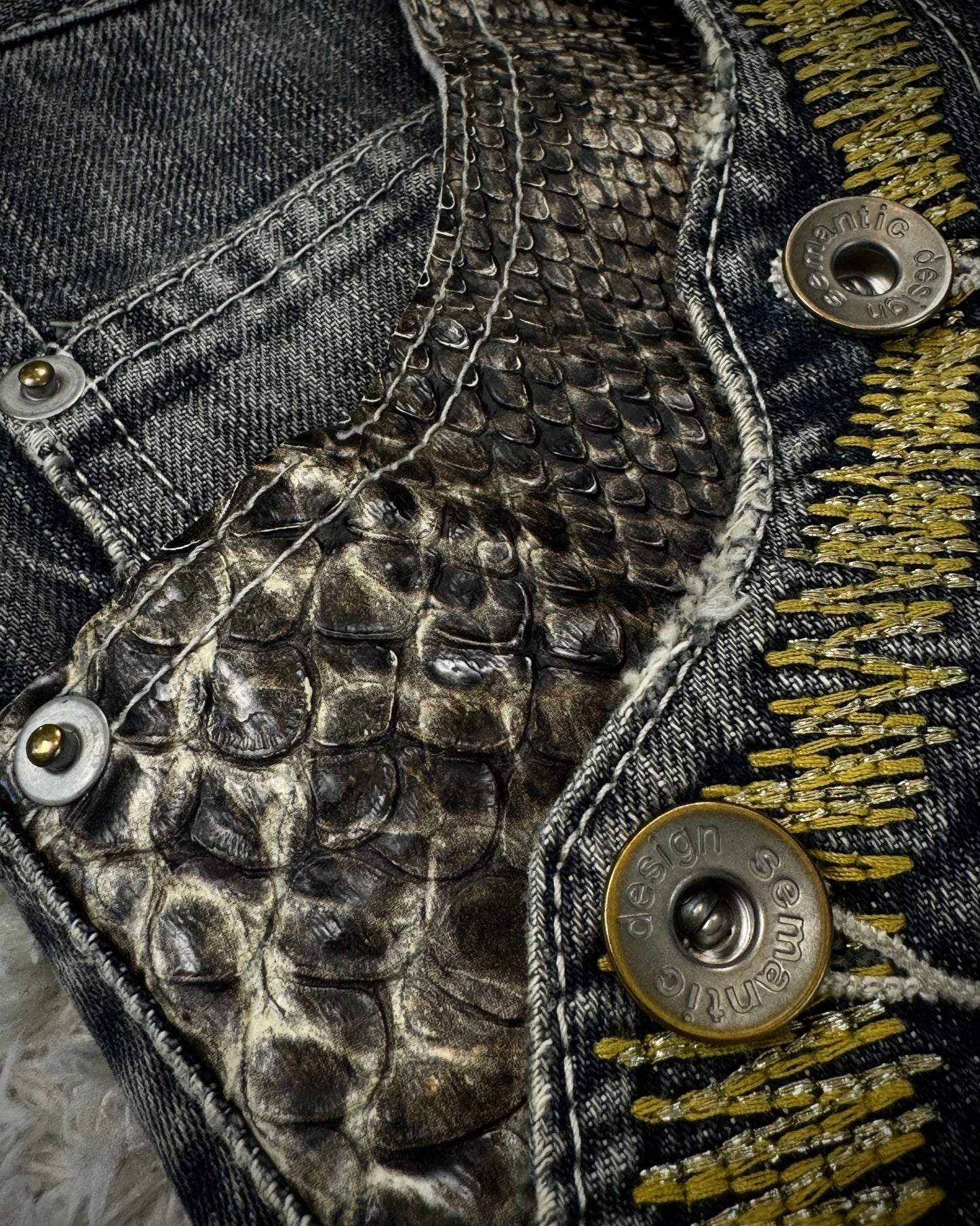 Semantic Design Python Detailed Sword Knee Bootcut Jeans