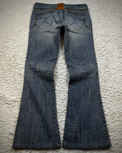 Obelisk Star Studded Vintage Flared Jeans