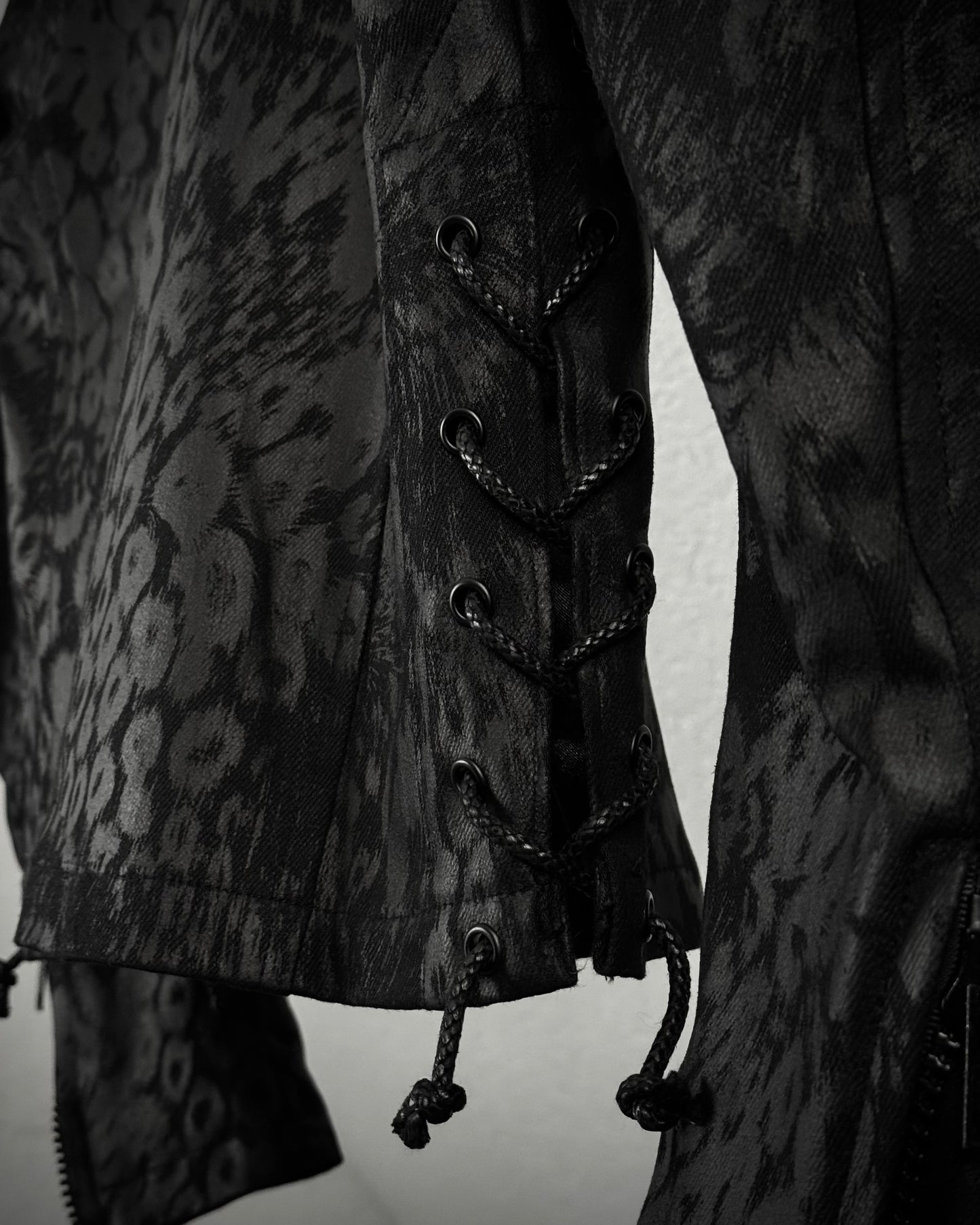 By The R Leopard Waxed Studded Lace Up Biker Jacket