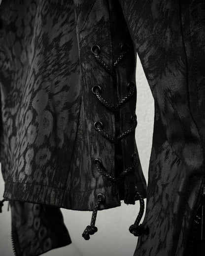 By The R Leopard Waxed Studded Lace Up Biker Jacket