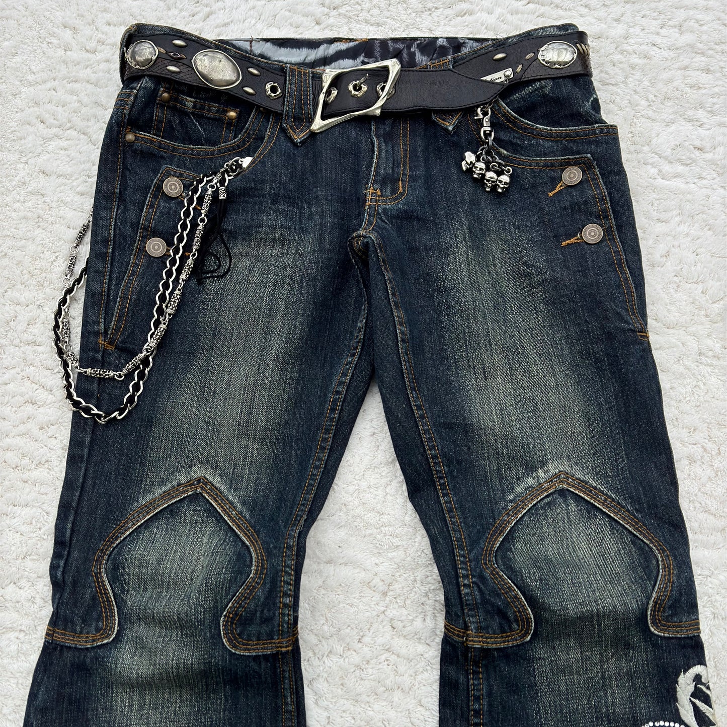 Tornado Mart Tribal Tattoo Embroidery Flared Jeans