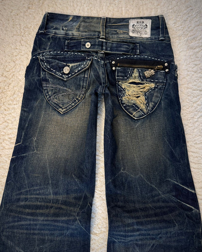 Red Pepper Mud Washed Wide Leg Flared Jeans