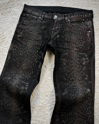 Tornado Mart Crimson Leopard Waxed Flared Jeans