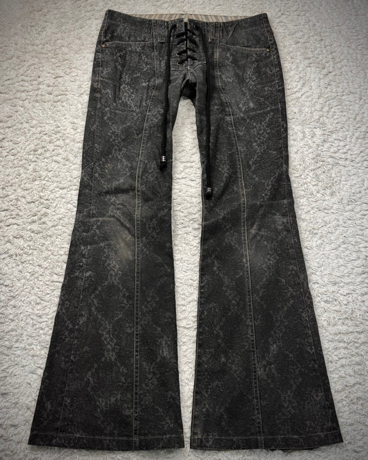 Tornado Mart Lace Up Antique Pattern Flared Pants