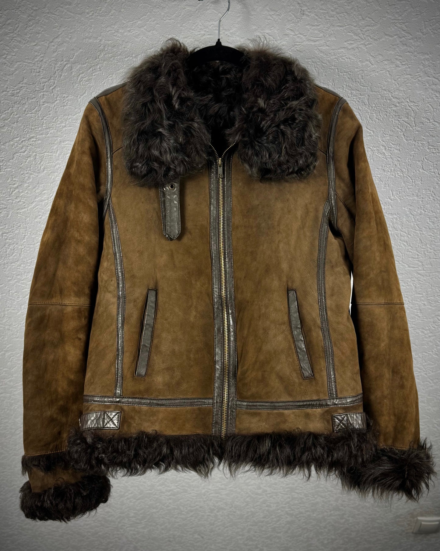 Lamb Fur Lined Vintage Leather Jacket