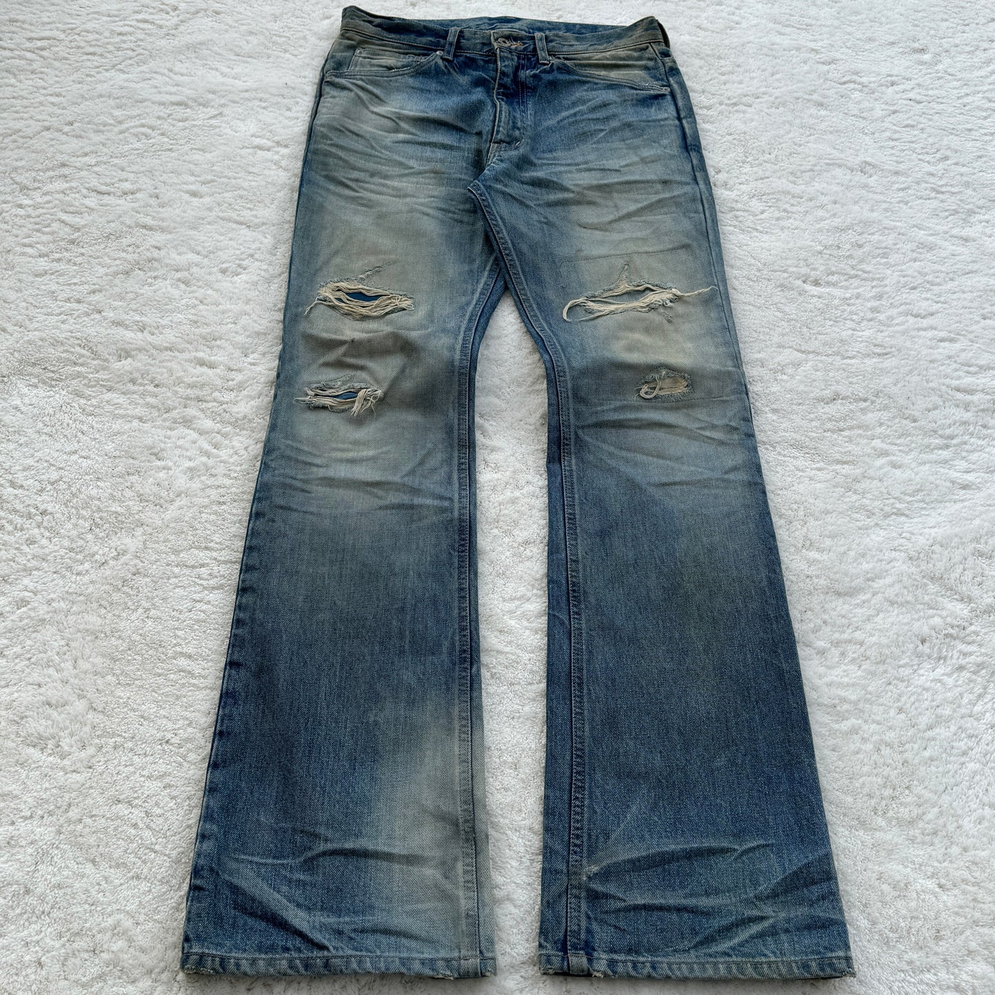 Isamu Katayama BlackLash „Leather Repaired“ Heelbite Flared Denim