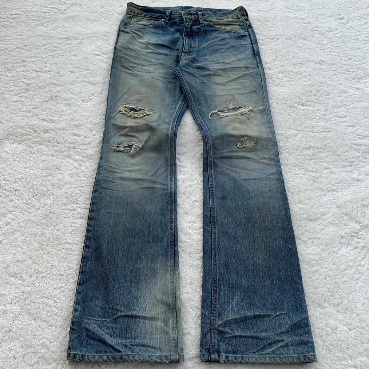 Isamu Katayama BlackLash „Leather Repaired“ Heelbite Flared Denim 