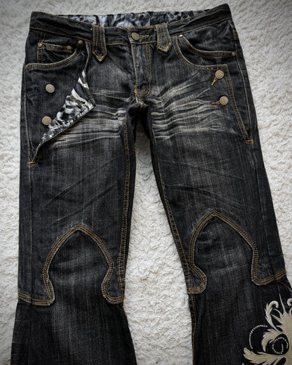 Tornado Mart Tribal Tattoo Embroidery Flared Jeans