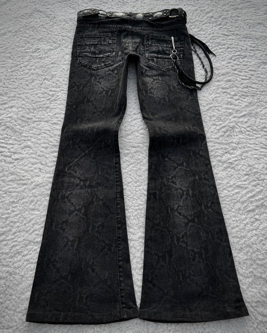 Tornado Mart Snakeskin Pattern Flared Jeans
