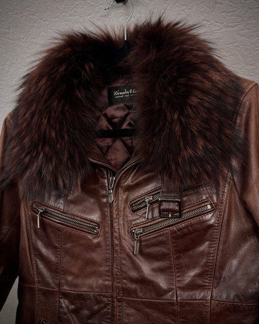 Tornado Mart Chunky Fur Collar Leather Jacket
