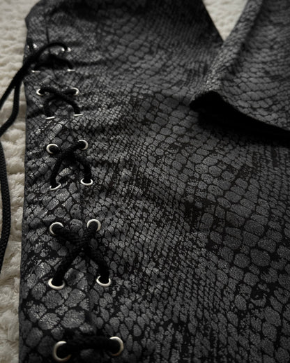 Tornado Mart Python Coated Lace Up Flared Jeans