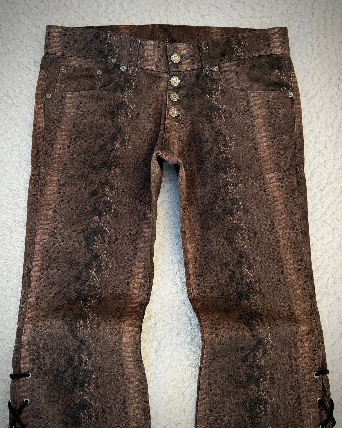 Tornado Mart Python Pattern Lace Up Flared Pants