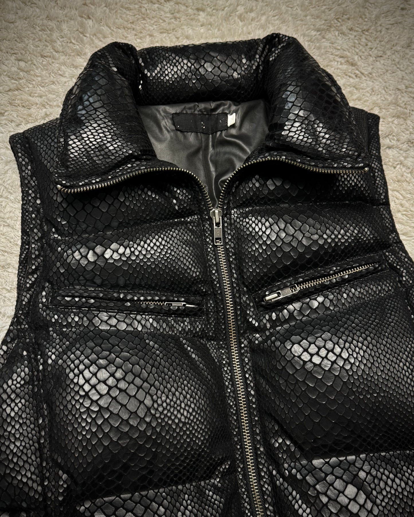 L7 Real Hip Python Luster Puffer Vest
