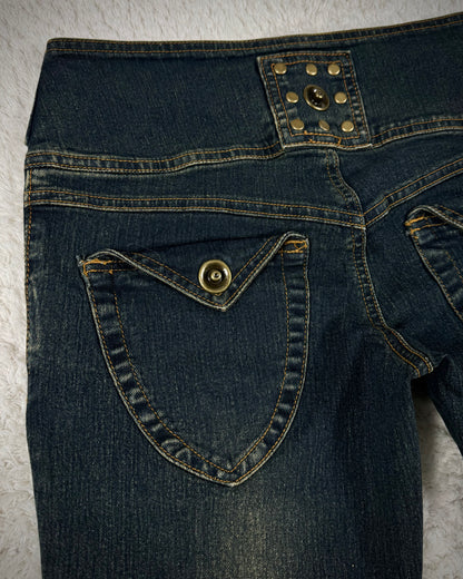 Dreamkey Mud Washed Studded Bell Bottom Flared Jeans