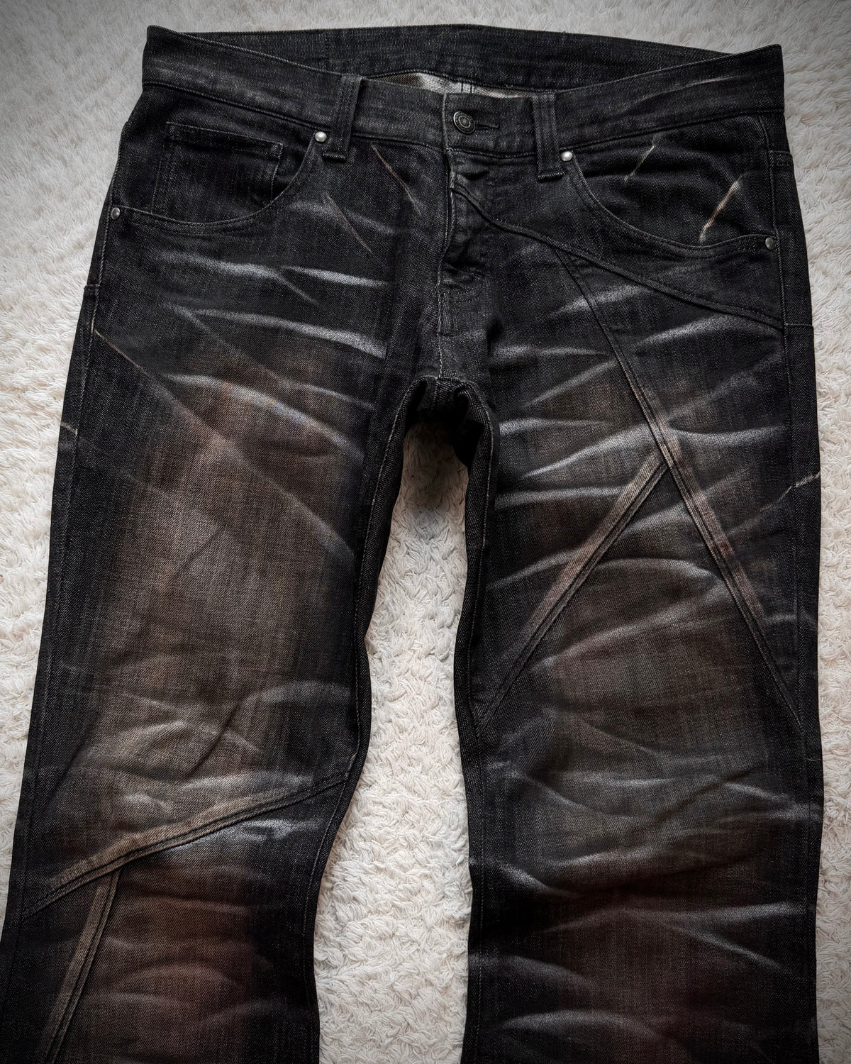 Tornado Mart Bordeaux Clawmarks Coated Flared Jeans